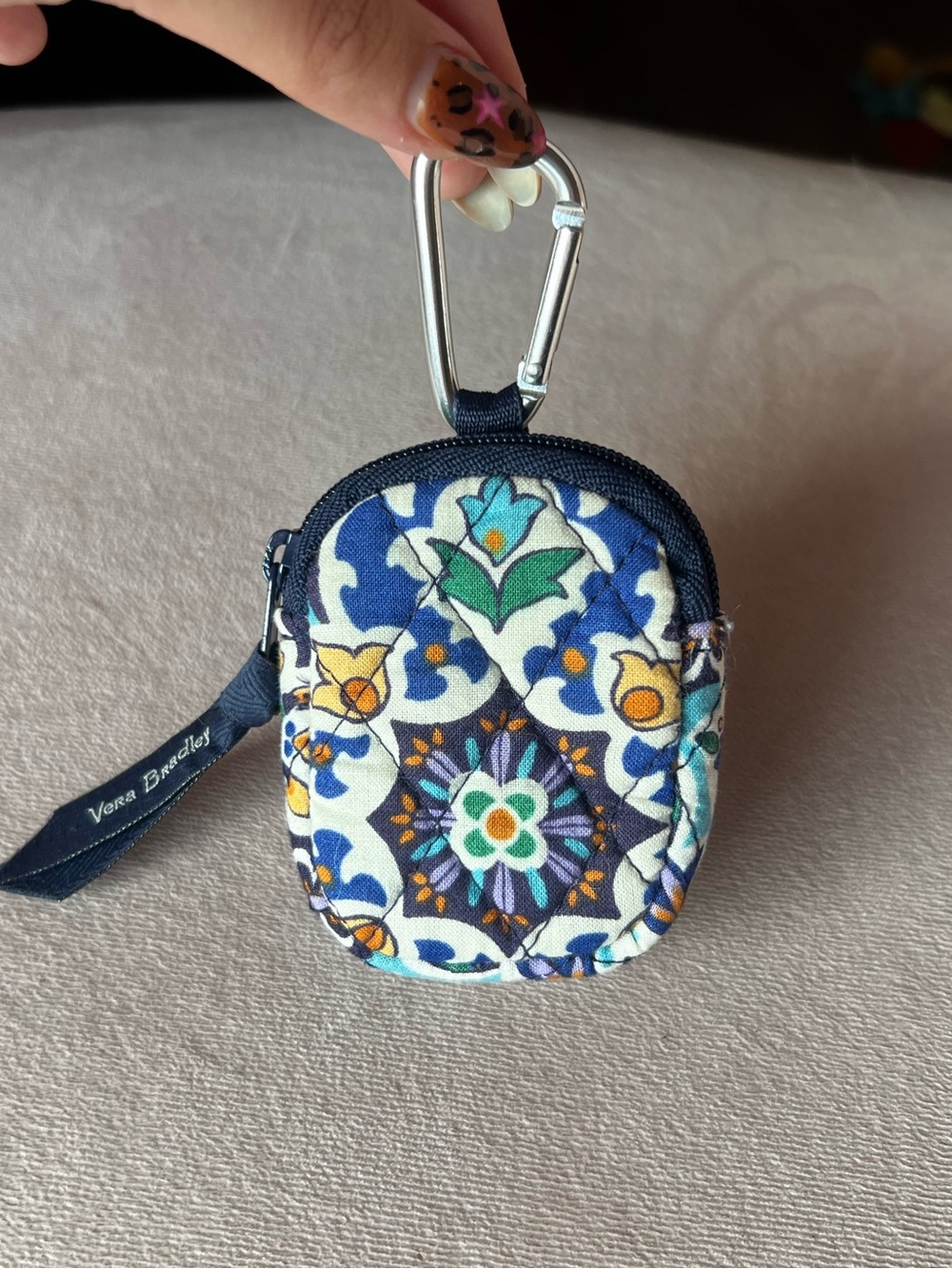 Vera Bradley Lisbon Medallion Cool Mini Zip Pouch or Coin Purse with Carabiner